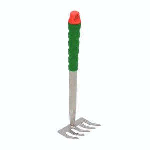 Galaflor Handrechen mit 5 Stahlzinken und grün-orangefarbenem Kunststoffgriff für Gartenarbeiten.
