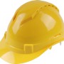 Gelber LUX Bauhelm mit 6-Punkt-Aufhängung für optimalen Kopfschutz.