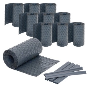 Anthrazitfarbene Jardinion Sichtschutzstreifen (10 Stk.) mit Clips für Zaunbau & Sichtschutz.