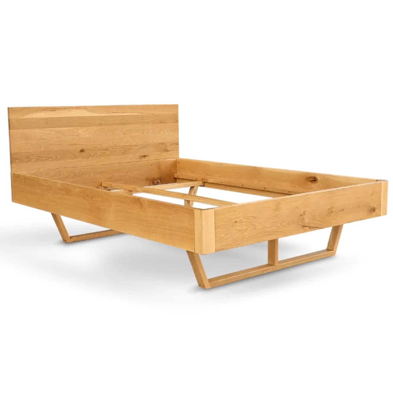 DELUKE Massivholzbett 160x200cm KEILO Eichenholz Bettrahmen mit Bettkopf Holzbett Naturgeölt Holzkufen Bettgestell Doppelbett Futonbett