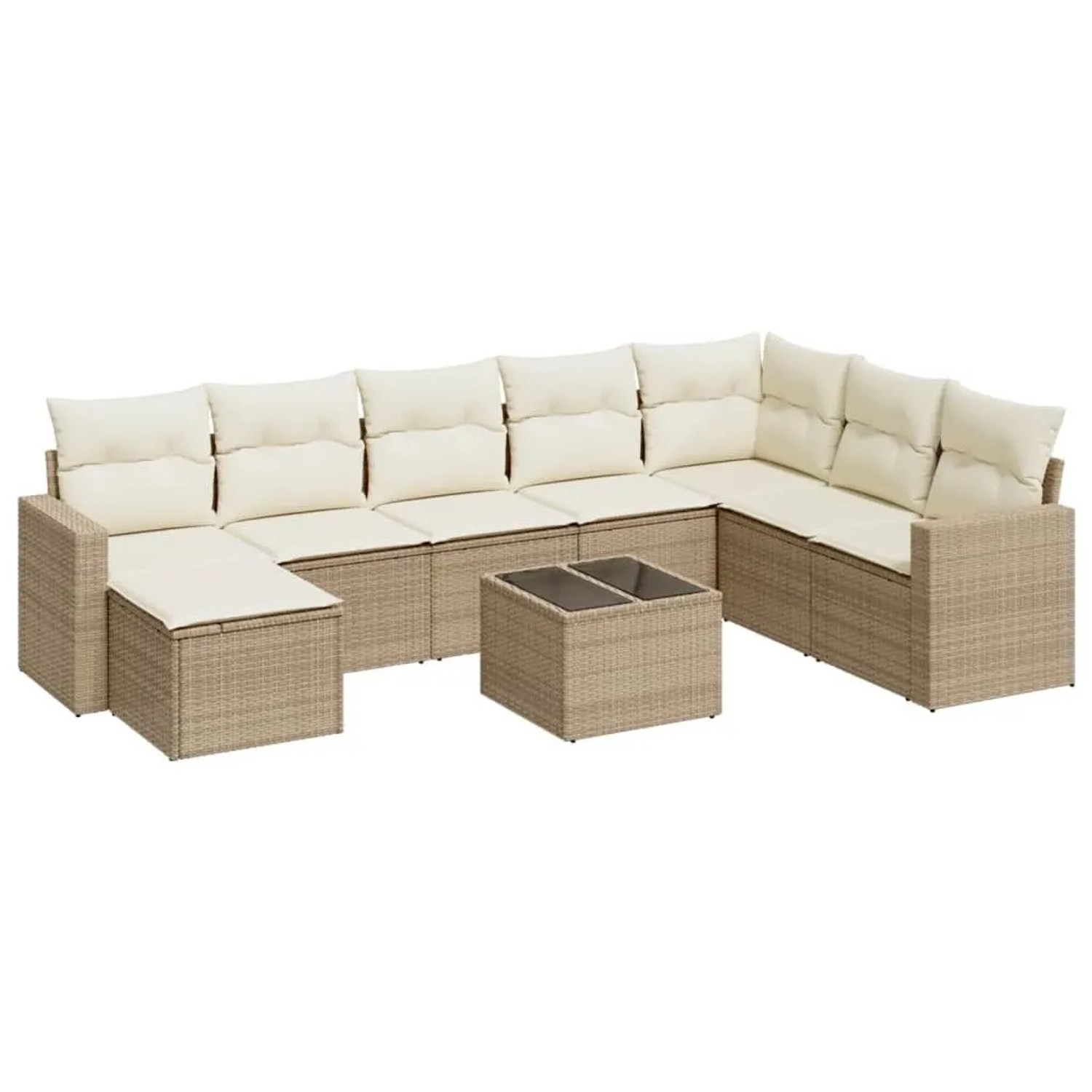vidaXL 9-Tlg Garten-Sofagarnitur mit Kissen Beige Poly Rattan 3251705