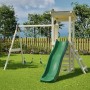 Rebo Spielturm Neapel Natur mit Rutsche, Schaukel und Kletterwand im Garten.