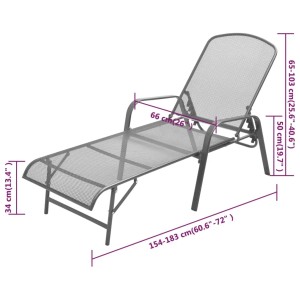 Anthrazitfarbene vidaXL Sonnenliege aus Stahl mit verstellbarer Rückenlehne und Gitterdesign.