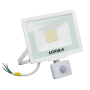 Weißer LUXULA LED Strahler mit Bewegungsmelder, 30W, 3000lm, Warmweiß, für den Außenbereich.