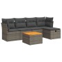 Graue 6-tlg. vidaXL Garten-Sofagarnitur aus Polyrattan mit Kissen und Tisch.