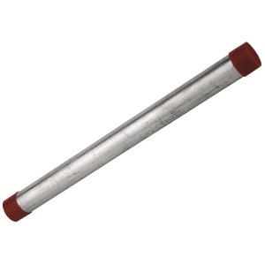 Verzinkter Kirchhoff Rohrdoppelnippel, 21 mm (1/2 AG) x 300 mm, mit roten Schutzkappen.