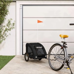 Schwarzer vidaXL Hundeanhänger aus Oxford-Gewebe am Fahrrad. Sicherer Transport für Hunde.