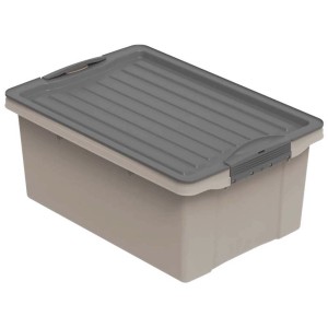 Rotho Stapelbox Compact A4, 13 l, Cappuccino. Aufbewahrungsbox aus robustem, recyceltem Kunststoff mit Deckel.