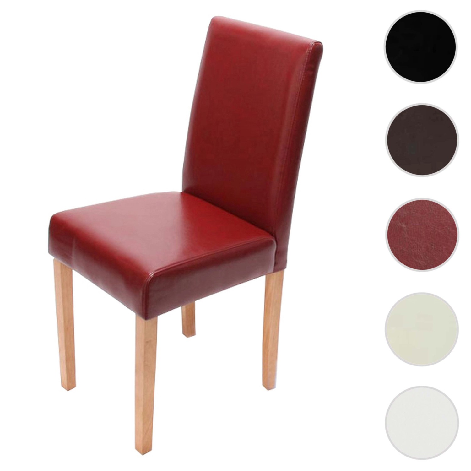 Roter MCW Esszimmerstuhl Littau mit hellen Beinen und Lederbezug.