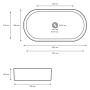 Skizze: ECD Germany Waschbecken, 605x380x125 mm, Keramik, oval, weiß, Aufsatzwaschbecken mit Maßen.