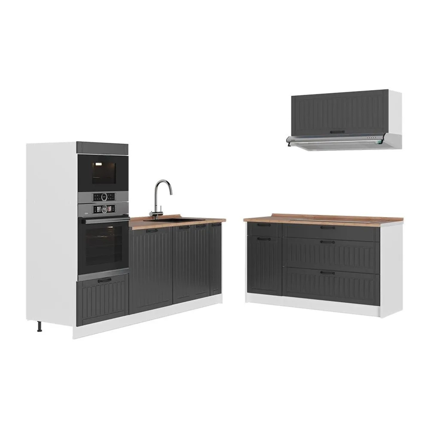 Vicco Küchenzeile Fame-Line Dunkelgrau/Weiß 340 x 154 AP Eiche Art Nr 63926