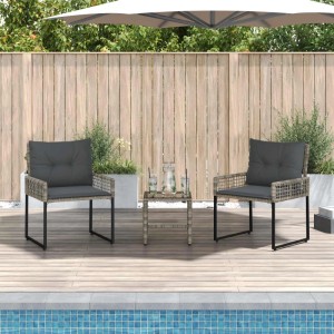 vidaXL Gartenmöbel-Set mit Kissen 3-Tlg Grau 42025175