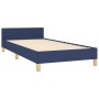 Blaues Stoff-Bettgestell (90x190 cm) mit Kopfteil. Modernes Design für Schlafzimmer.