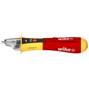 Roter-gelber Wiha Spannungsprüfer Volt Detector berührungslos mit transparenter Spitze und Ansteckclip für 90-1000V AC.