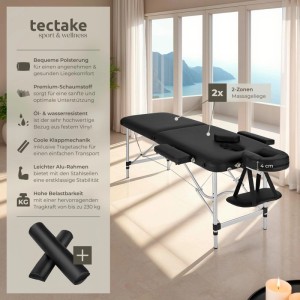 Tectake 2 Zonen Massageliege Set  Breite 61 cm  Polsterung 4 cm Inklusive Lagerungsrollen und Tragetasche  210 x 95 x 89 cm Schwarz