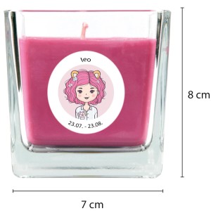 Duftkerze Löwe im Glas, Lavendel, 50h Brenndauer. Stumpenkerze mit Sternzeichen-Motiv.