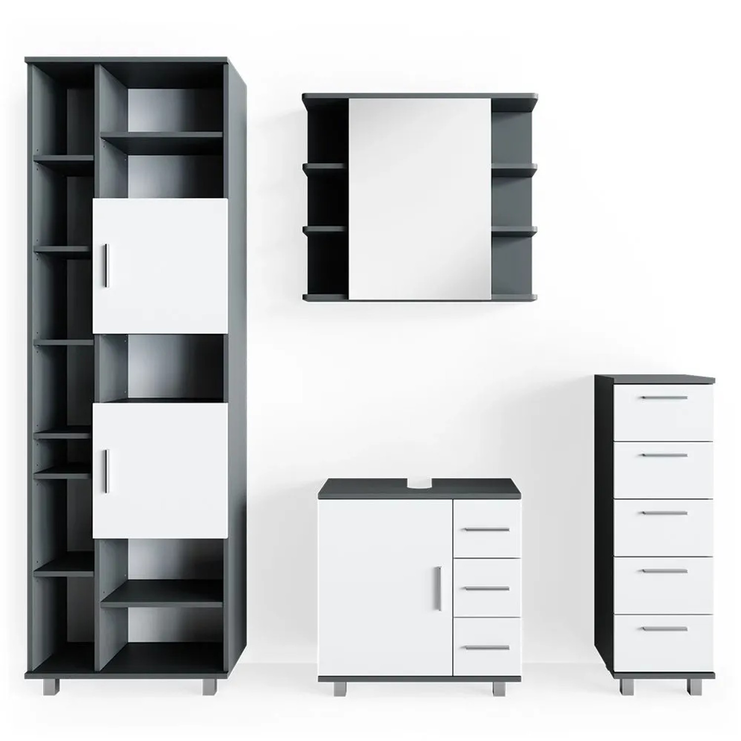 Vicco Badmöbel-Set Ilias Anthrazit 60 x 61 4-teilig