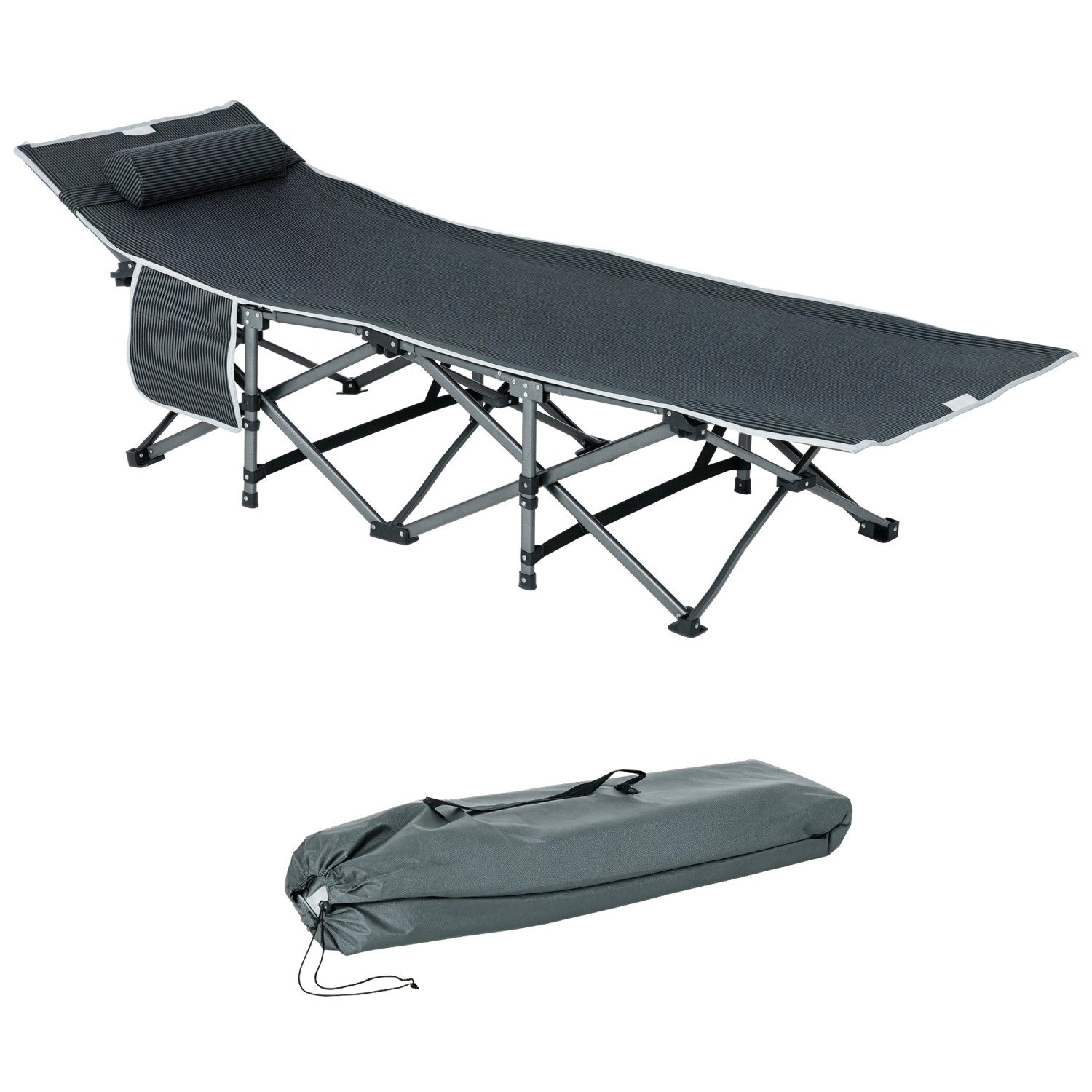 Outsunny Campingbett Stahl Oxfordstoff Grau 188L x 645B x 53H cm