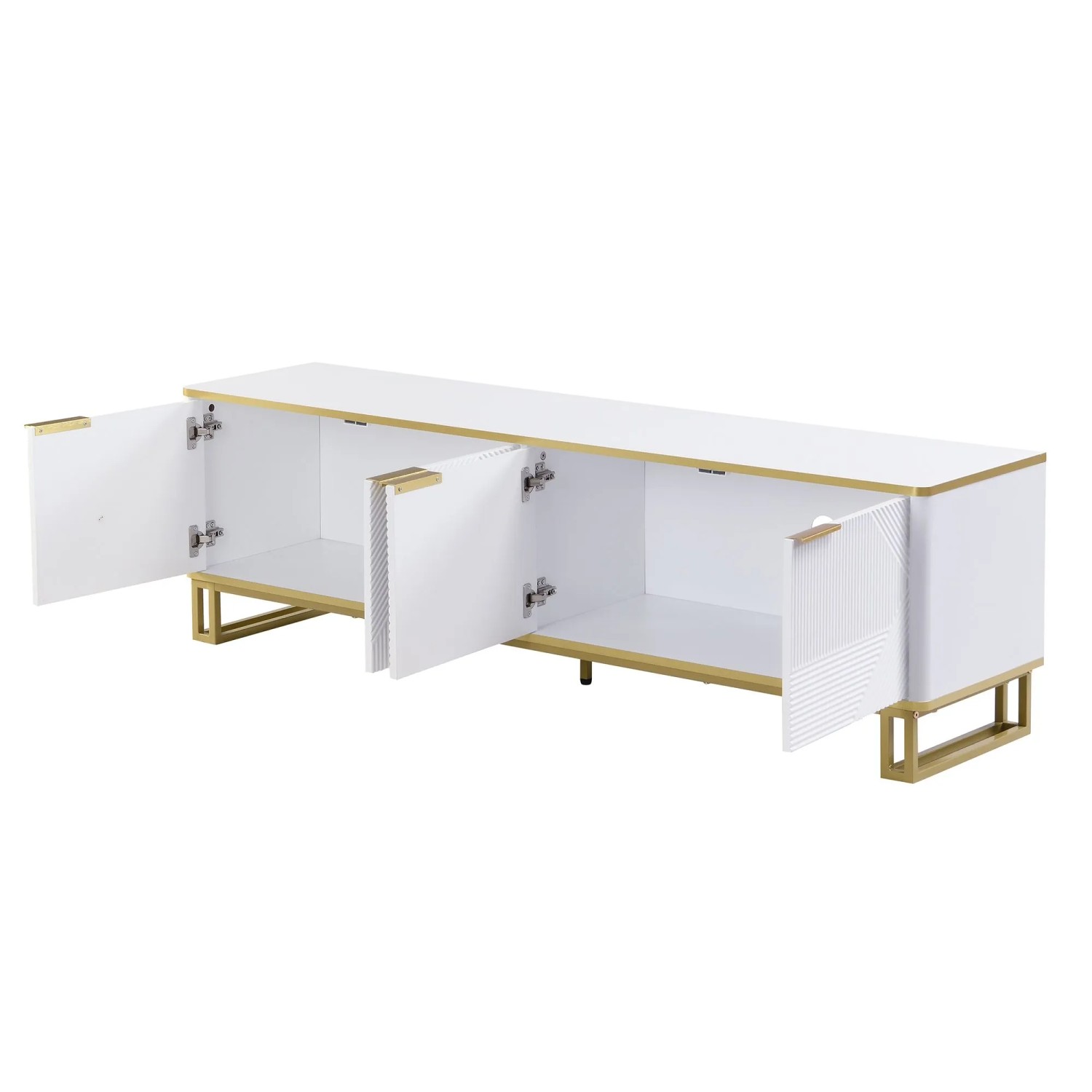 okwish TV-Schrank mit Stauraum Metallbeinen Wohnzimmer 160x37.5x48cm Weiß