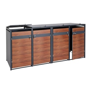 PROREGAL Mülltonnenbox 4er 117x264x80cm Anthrazit Kirsche-Holzoptik Dunkelbraun