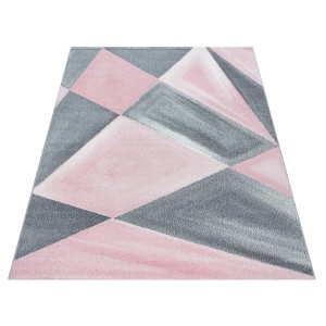Ayyildiz Kurzflorteppich Beta 1130 in Pink und Grau mit geometrischem Muster, 80x250 cm.