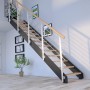 Treppe Kos mit 10 Eiche Rustik Stufen, schwarzem Design-Geländer und Metallwangen. FSC®-zertifiziert.