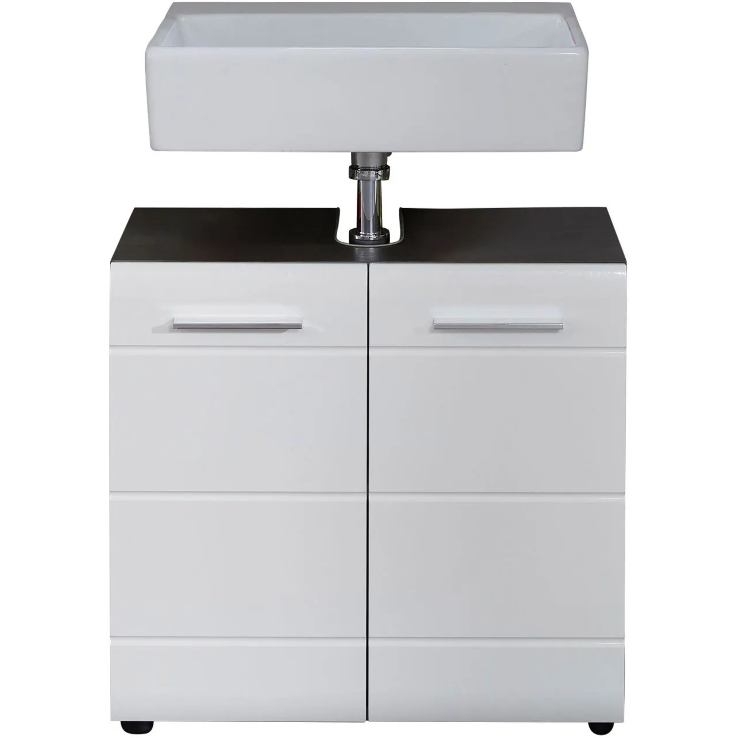 Weißer Trendteam Waschbeckenunterschrank LineSkinBD, 60 cm breit, mit Waschbecken.