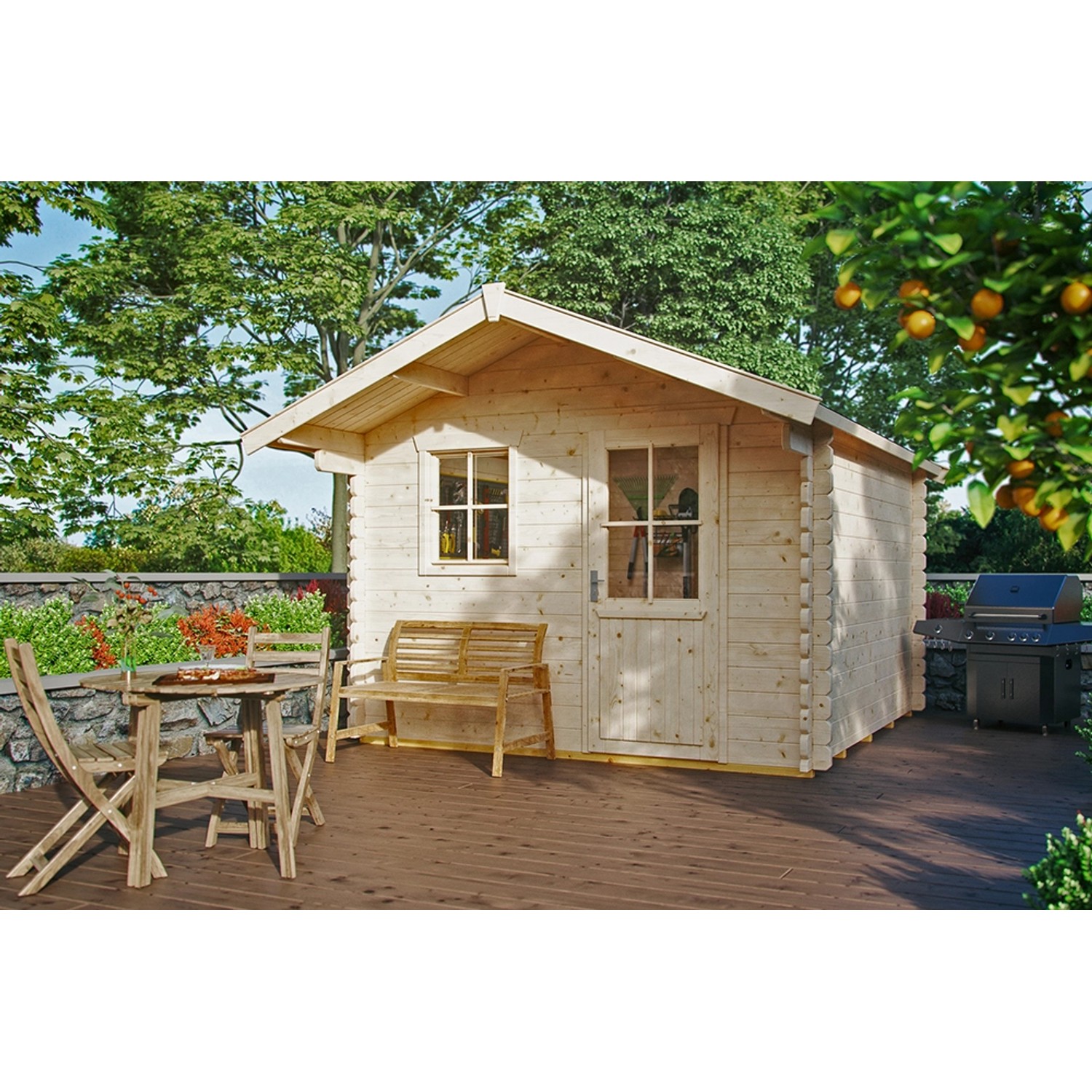 Skan Holz Holz-Gartenhaus/Gerätehaus Narvik 2 Natur 300 cm x 250 cm