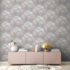 Bricoflor Vliestapete mit Rosenmuster in Grau und Rosa für ein romantisches Ambiente.