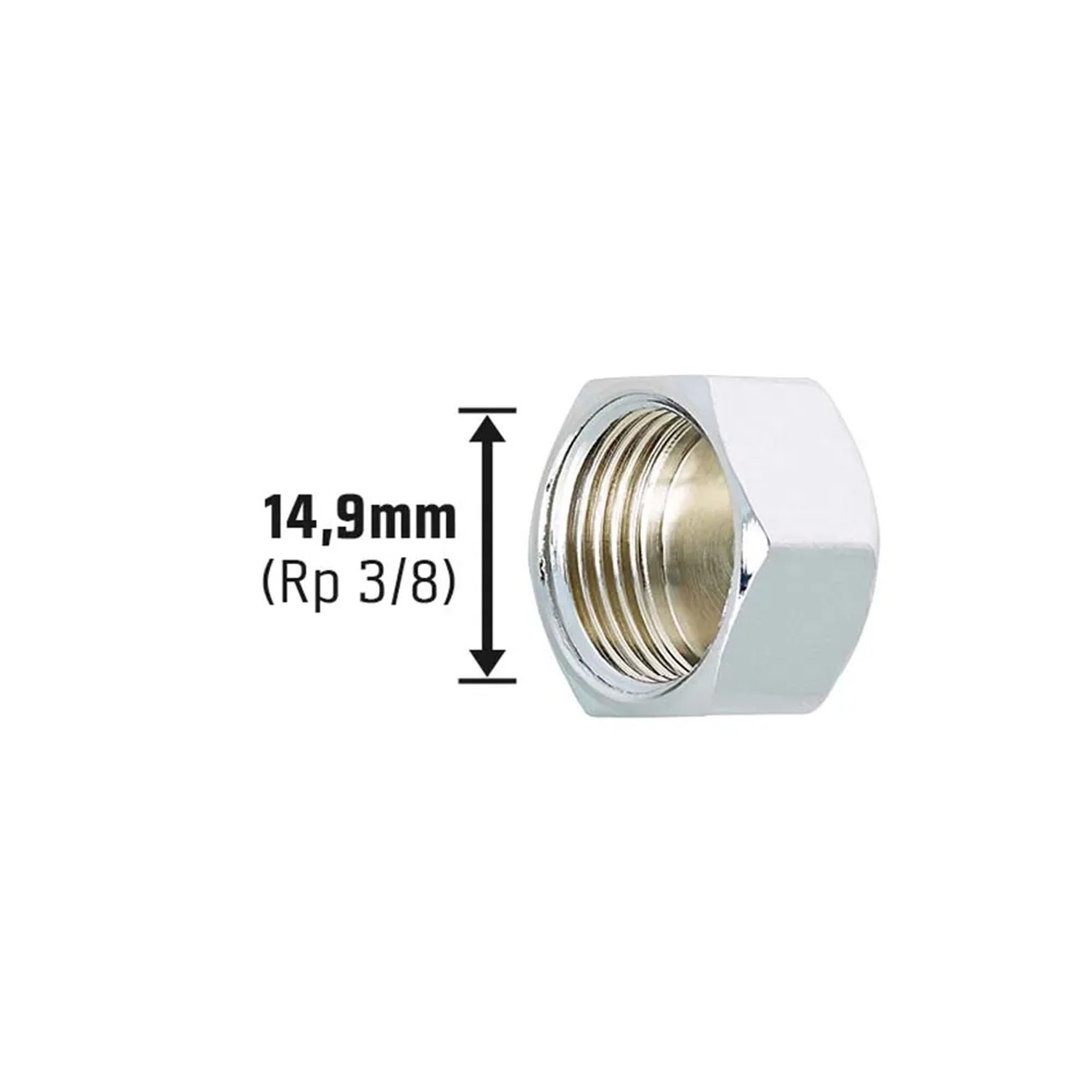Verchromte Messing Gewinde-Kappe, 14,9 mm (Rp 3/8) für Gewindefittings.