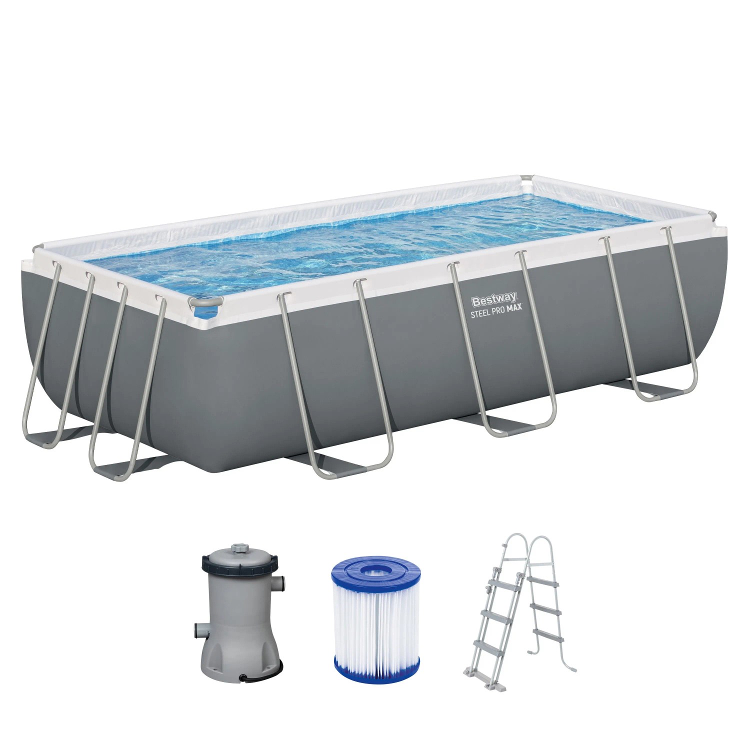 Image of Bestway Stahlrahmen-Pool Set Steel Pro Max Frame 404x201x100 cm Rechteckig Grau