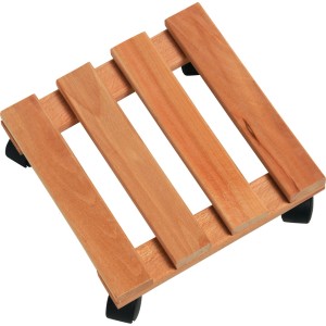 Quadratischer Pflanzenroller aus Buche (25x25 cm) mit Rollen für einfaches Verschieben.