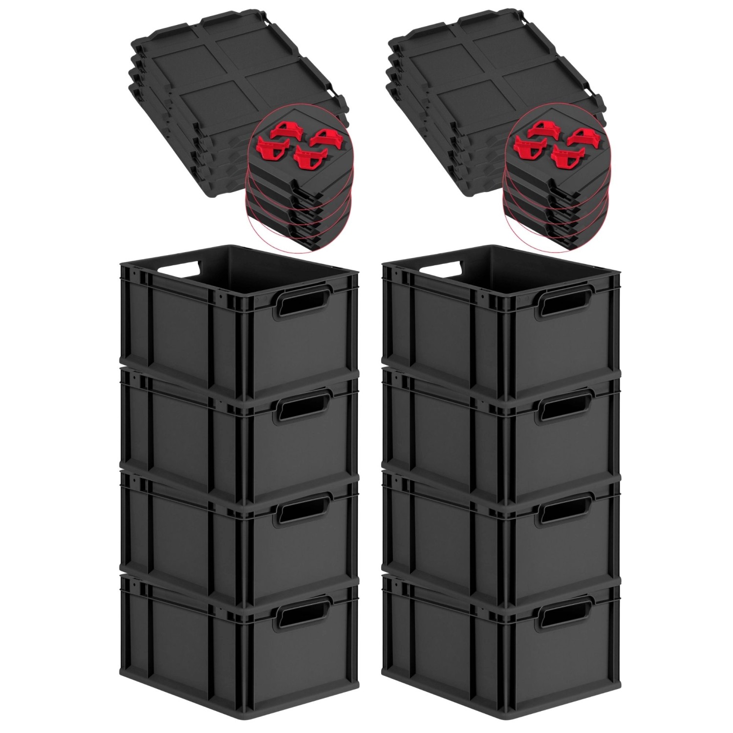 PROREGAL SuperSparSet 8x Eurobox Nextgen Grip Mit Scharnierdeckel Und Roten günstig online kaufen