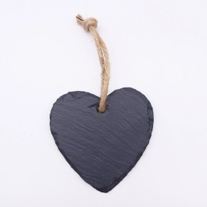 Schwarzes Boltze Dekoschild Herz aus Schiefer mit Juteband, 8x7 cm.