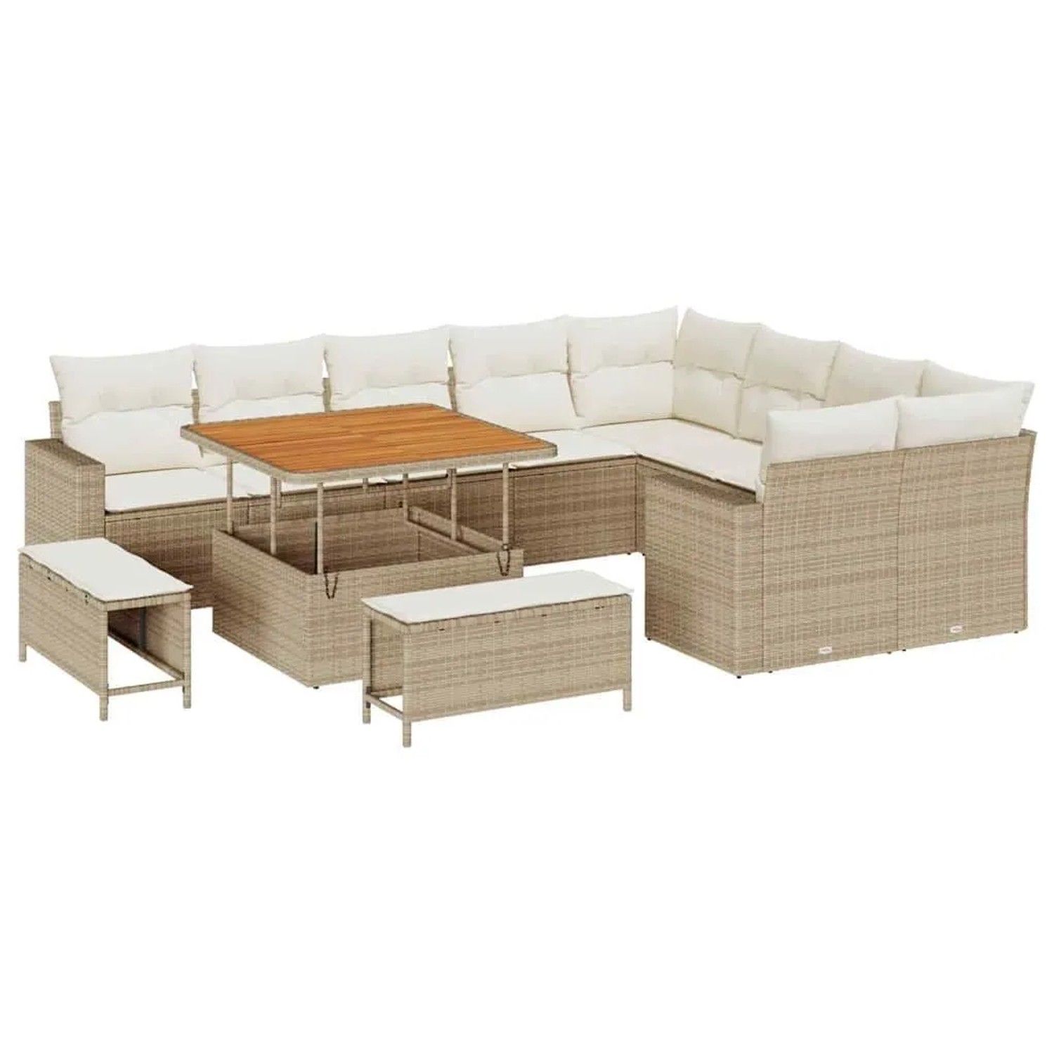 vidaXL Gartensofa-Set mit Kissen 13 Stk Beige und Creme Poly-Rattan 3363596 günstig online kaufen