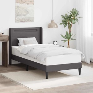 vidaXL Bettrahmen mit LED-Lichtleisten Grau 90 x 190 cm Kunstleder 42027963
