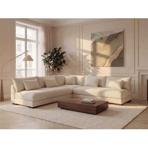 Beiges Ecksofa Sperone aus Cordvelours für 6 Personen im modernen Wohnzimmer. Inklusive Kissen.