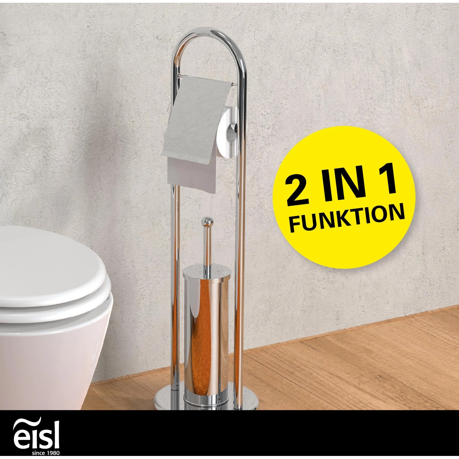 Eisl Stand WC-Set Chrom mit WC-Bürste und Toilettenpapierhalter.