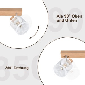 NETTLIFE Deckenstrahler weiß, Holzsockel, 90° neigbar, 350° drehbar. Flexibler Spot für Decke/Wand.