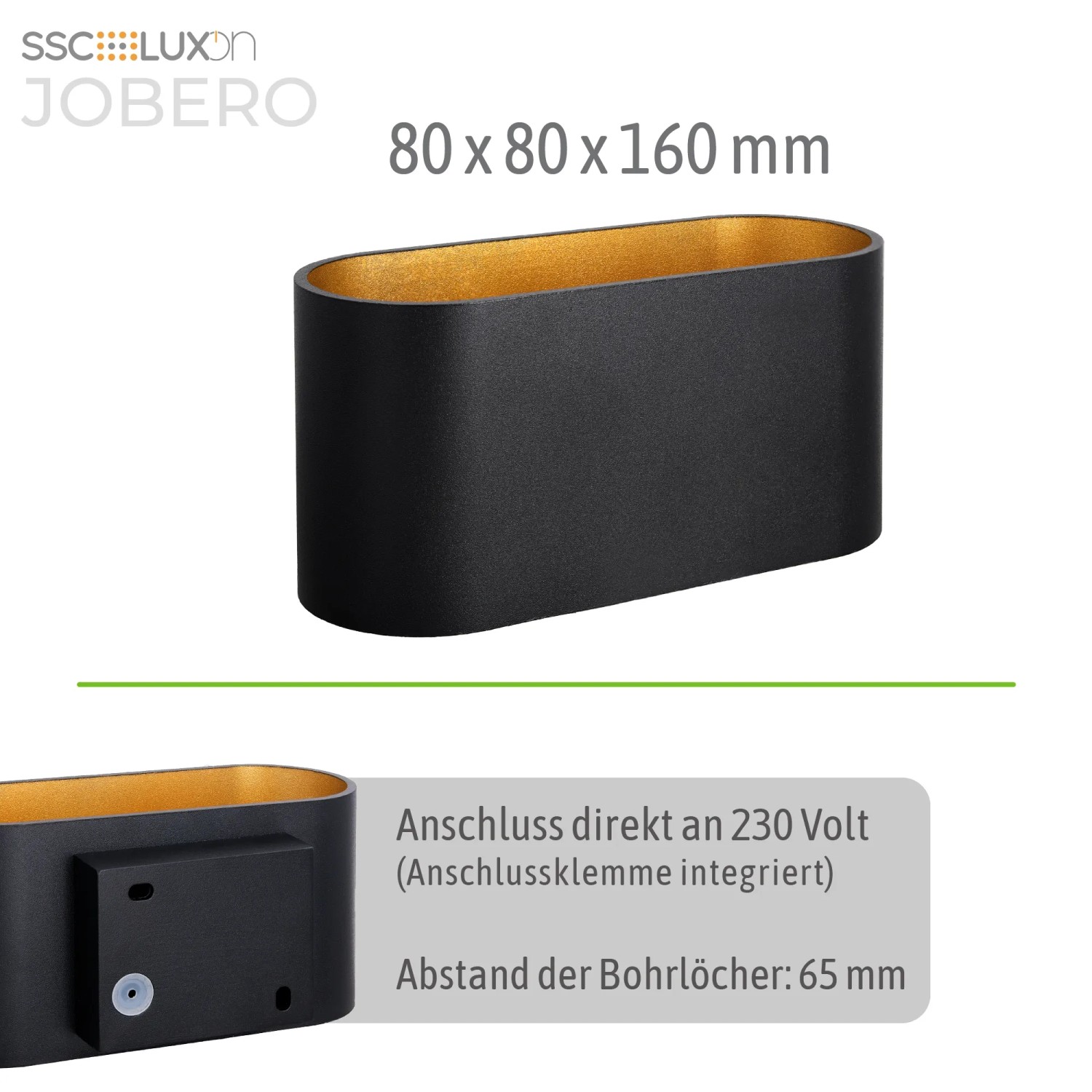 2er Set SSC-LUXon JOBERO Wandleuchten, schwarz-gold, G9 Fassung, Up & Down Licht, rechteckiges Design.