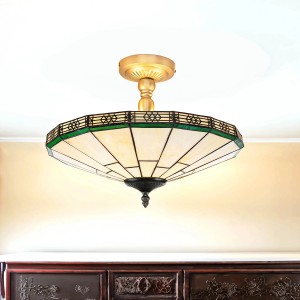 Licht-Erlebnisse Deckenleuchte Buntglas Weiß Grün Tiffany Stil 2x E14