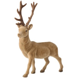 Hellbraune Dekofigur Hirsch aus Kunststoff für die Weihnachtsdekoration im Innenbereich.