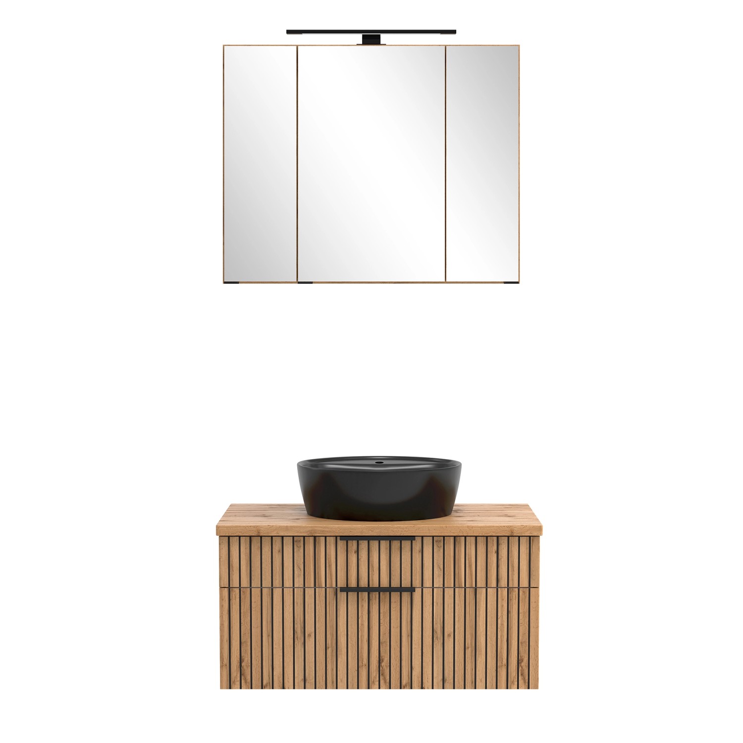 Held Möbel Waschtisch-Set Keramikbecken Schwarz 200 x 80 x 47 cm Eiche 2-tlg.