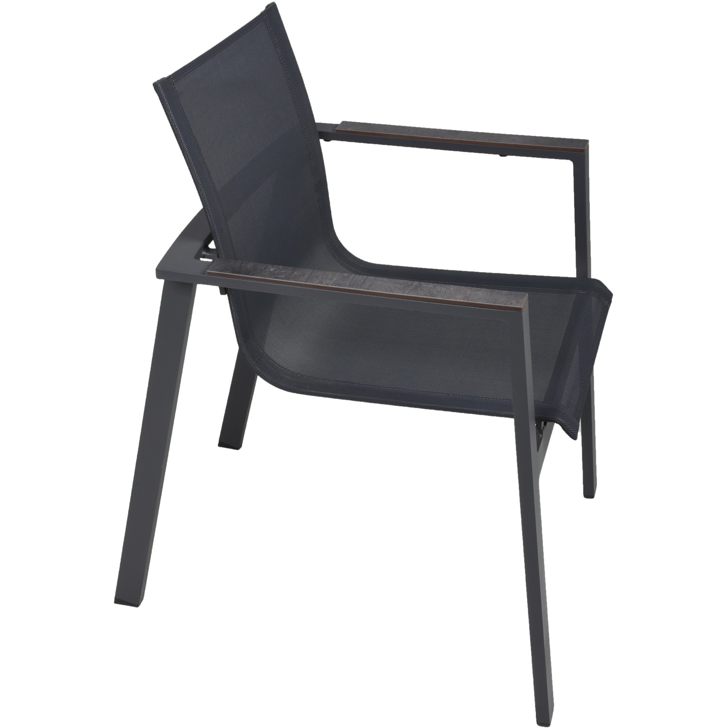 Garten Pleasure Stapelstuhl Sophia, anthrazitfarbener Gartenstuhl aus Aluminium und Kunststoffgewebe.