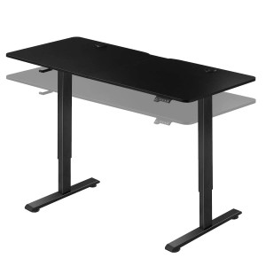 Schwarzer, höhenverstellbarer Juskys Schreibtisch Office Stand 140x60 cm mit Carbon-Tischplatte.