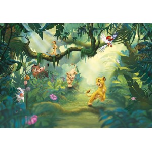 Disney Fototapete "Dschungel des König der Löwen" mit Simba, Timon, Pumbaa und Rafiki in grüner Dschungel-Szene.