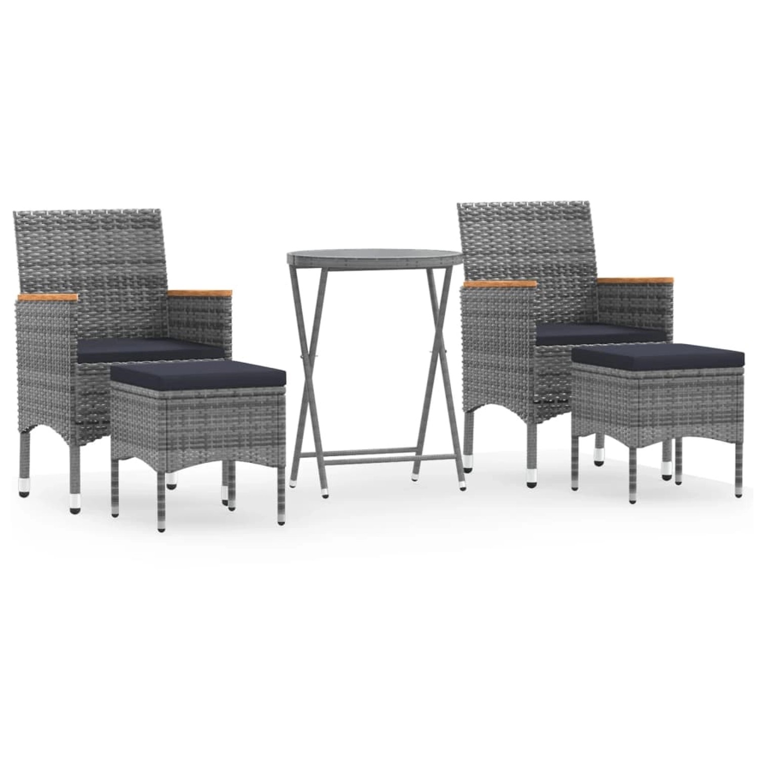 Thumbnail - vidaXL 5-tlg Garten-Bistro-Set Poly Rattan und Hartglas Grau Modell 4