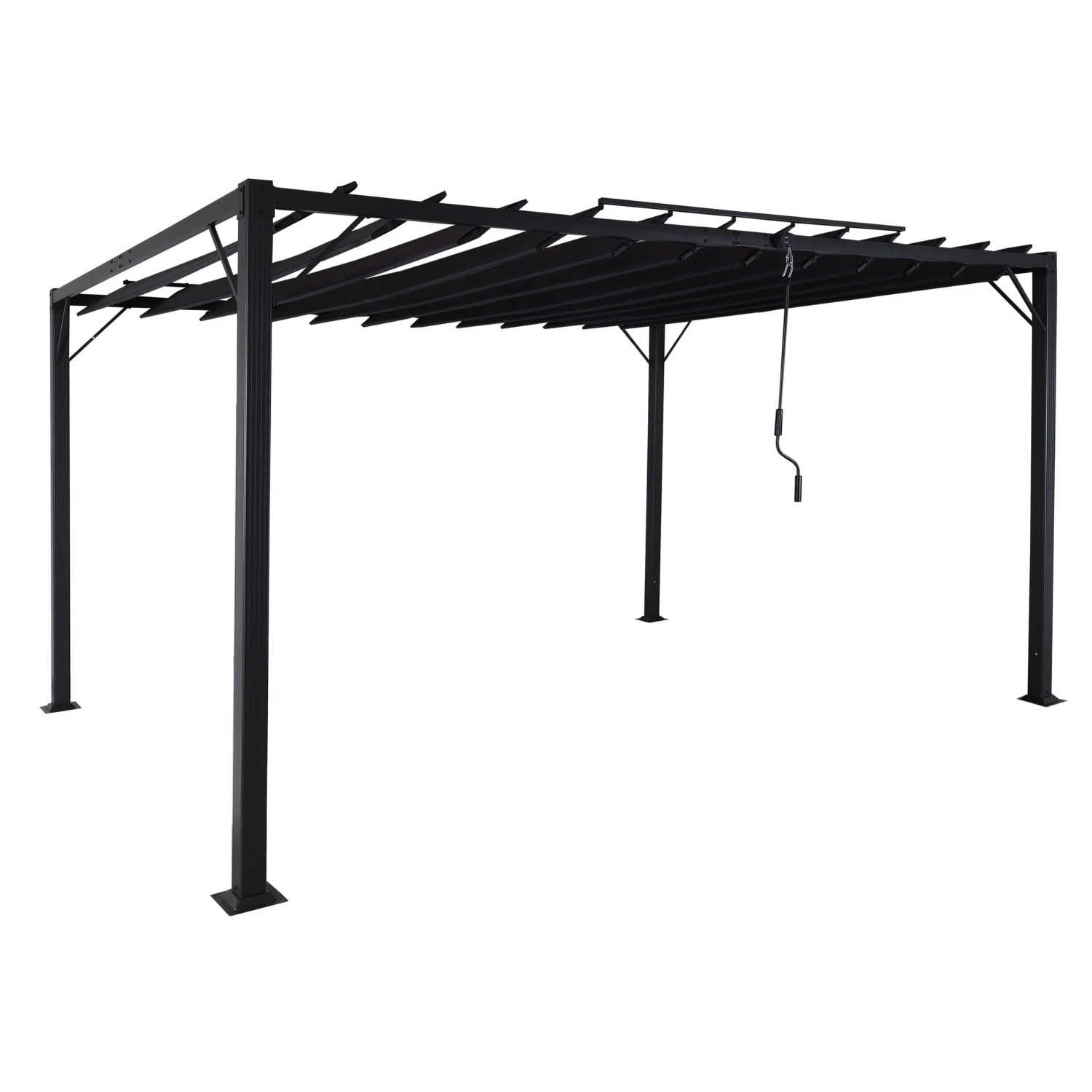BERLINLODGE Pergola HxBxT 213x400x300cm Garten Lamellen-Pavillon Terrassenüberdachung Anthrazit 8cm-Alu-Gestell Textil