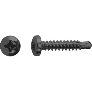 Linsenkopf Universalschraube, 3,5x16mm, PH-Antrieb, schwarz verzinkt, 40 Stück