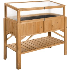 Tectake Hochbeet  Aus Holz  Mit Ablage und Frühbeet Aufsatz Witterungsbeständig  119 x 57 x 90 cm Braun